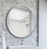 Bellfore Beaded Round Matte White Mirror