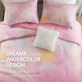 Watercolor Tie Dye Comforter Set with Throw Pillow, Pink