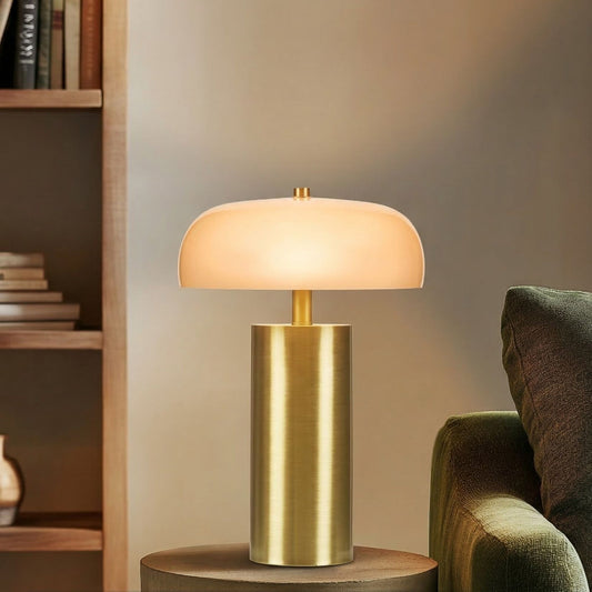 Textured Ceramic Table Lamp with Dome Glass Shade, Gold