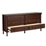 70"W 6-Drawer Large Spindle Wood Dresser, Morocco Brown *