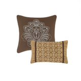 5 Piece Reversible Jacquard Bedspread Set, Brown/Gold
