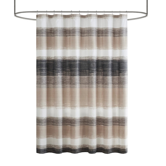 Watercolor Stripe Print Shower Curtain, Taupe/Black