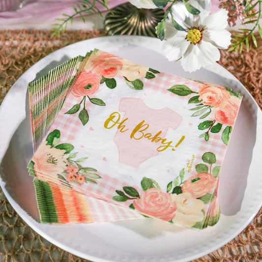 Pink Floral Baby Shower Onesie Tableware Set