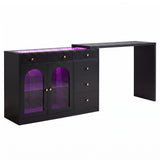 Rotatable L-Shaped Vanity Desk with Led Light, Double Arched