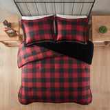 Wholesale Faux Fur Down Alternative Comforter Set, Red Buffalo Check
