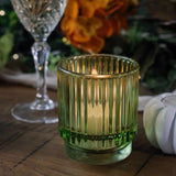 Ribbed Green Glass Votive Candle Holder Set of 6