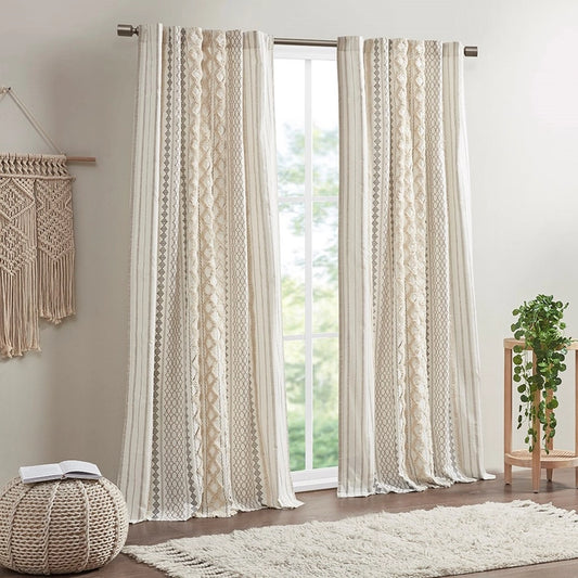 Geo Print Chenille Window Curtain, Ivory