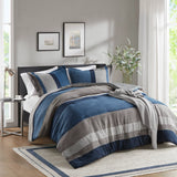 Fluffy Striped Pieced Faux Suede Comforter Set, Blue