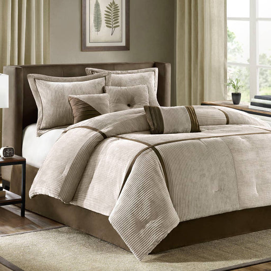 Lightweight Corduroy 7-Piece Comforter Set, Taupe