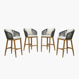 PURPLE LEAF Outdoor Bar Stools Patio Modern Aluminum Rattan High Back & Arms Bar Chairs with Removable Cushions and Pillows  for Outdoor or Indoor