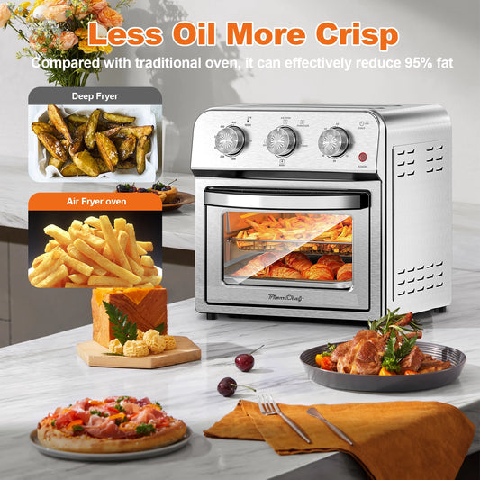 【USED】 Plum Chef Family Size Air Fryer Toaster Oven Combo,13QT,360° Hot Air Circulation for Healthy Oil-Free Cooking, Multifunctional Convection Contertop Oven, Adjustable Time & Temp Control, Stainless Steel