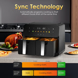 10QT Large Dual Zone Air Fryer, Double Basket Air Fryer with 2×5QT Baskets, Digital Full Touchscreen Easy-Panel, SyncCook Function, Cook 2 Dishes at Once for 4-6 Family,1700W