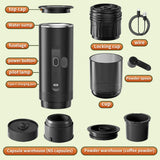 Plum Chef Portable Espresso Machine, 20Bar Pump Pressure Wireless Travel Coffee Maker with Self-Heating, 7500mAh Battery, 2 in 1 for Ground Coffee and Nespresso Compatible Capsules, for Camping Car Home Office, Black