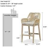 PURPLE LEAF Modern Bar Stools Aluminum Bar Stool with Cushion for Indoor and Outdoor, Kitchen Island