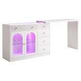 Rotatable L-Shaped Vanity Desk with Led Light, Double Arched
