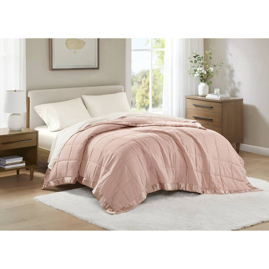 Satin Trim Lightweight Down Alternative Blanket, Blush