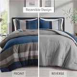 Fluffy Striped Pieced Faux Suede Comforter Set, Blue