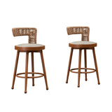 PURPLE LEAF Outdoor Swivel Bar Stools Set of 2 Metal Modern Rattan Bar Chairs with Backrest Aluminum Woven Barstools with Cushions
