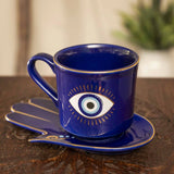 All Seeing Eye Blue Stoneware Cup & Saucer Set
