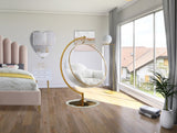 Luna Acrylic Swing Chair with Faux Fur Cushion, Gold Base - Modern Bubble Accent for Comfort