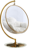 Luna Acrylic Swing Chair with Faux Fur Cushion, Gold Base - Modern Bubble Accent for Comfort