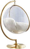 Luna Acrylic Swing Chair with Faux Fur Cushion, Gold Base - Modern Bubble Accent for Comfort