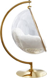 Luna Acrylic Swing Chair with Faux Fur Cushion, Gold Base - Modern Bubble Accent for Comfort