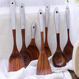 7Pcs Natural Teak Wooden Kitchen Utensil Set