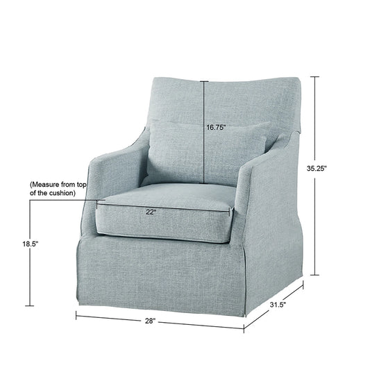 Traditional Skirted Swivel Accent Chair, Light Blue *