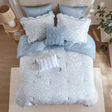 5 Piece Scalloped Edged Botanical Comforter Set, Blue