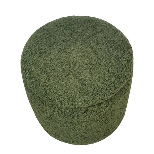 Boucle Round Storage Ottoman, Green