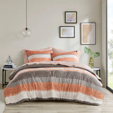 Stripe Modern Comforter Set with Bed Sheets, Coral/Grey