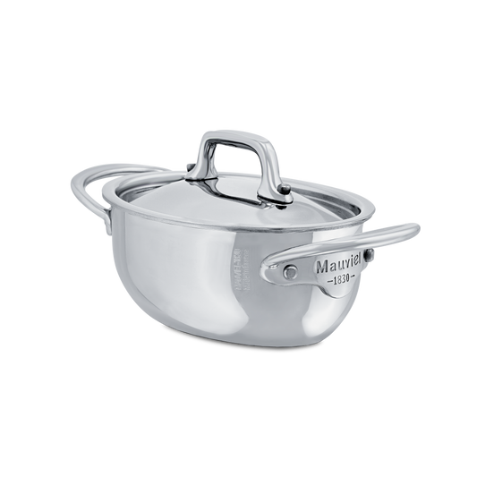 Mauviel M'MINIS Stainless Steel Oval Stewpan With Lid, 0.42-Qt