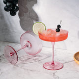 The Wine Savant Ribbed Coupe Cocktail Glasses 8 oz | Set of 2 (Rose Pink)