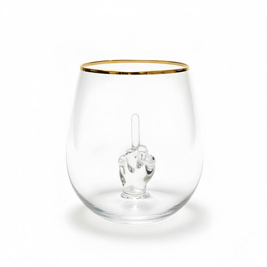Savant Middle Finger Stemless Wine Glass – Funny Novelty Gift Drinkware