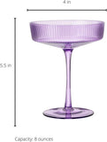 Ribbed Coupe Cocktail Glasses 8 oz | Set of 2 (Lavender, Set of 2)
