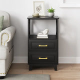 Wholesale Tall Nightstand Side Table with 2 Drawers and Open Shelf