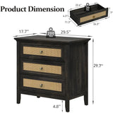 Wholesale 3 Drawer Dresser, Cane Nightstand with Rattan Drawers