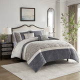 5 Piece Textured Jacquard Stripe Comforter Set, Grey