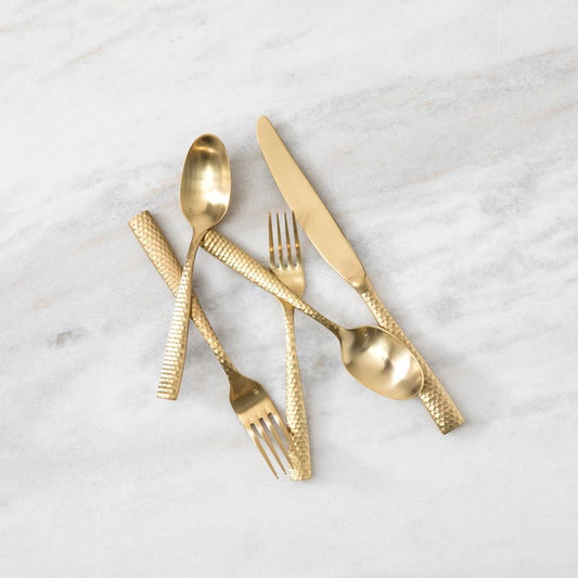 Lucca Faceted Brushed Gold 20pc Flatware Set
