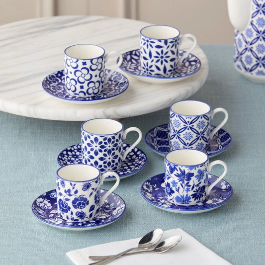 Madison Porcelain Espresso Cups & Saucers, Set of 6