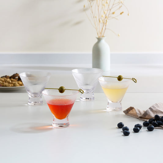 Kook Stemless Ribbed Martini Glasses 9 oz Set of 4
