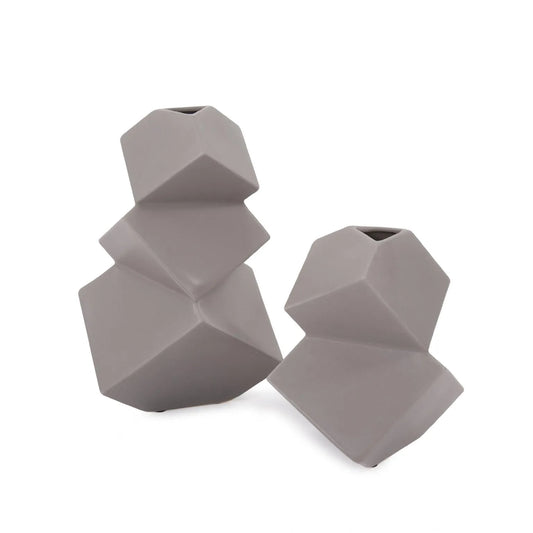 Taupe Ceramic Cubic Vase Small