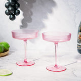 The Wine Savant Ribbed Coupe Cocktail Glasses 8 oz | Set of 2 (Rose Pink)