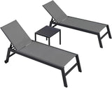 PURPLE LEAF Patio Chaise Lounge Textilene Pool with Wheels Sunbathing Chair for Outdoor, Beach, Yard, Side Table Included