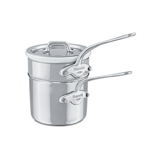 Mauviel Stainless Steel Bain Marie/Double Boiler With Lid, Cast Stainless Steel Handle, 1.8-Qt