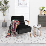 Woodford Modern Accent Chair with Channel Tufted Design, Wood Arms & Gold Legs for Stylish Living Spaces