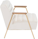 Woodford Modern Accent Chair with Channel Tufted Design, Wood Arms & Gold Legs for Stylish Living Spaces