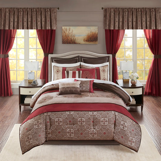 24-Piece Room-in-A-Bag Medallion Comforter Set, Red