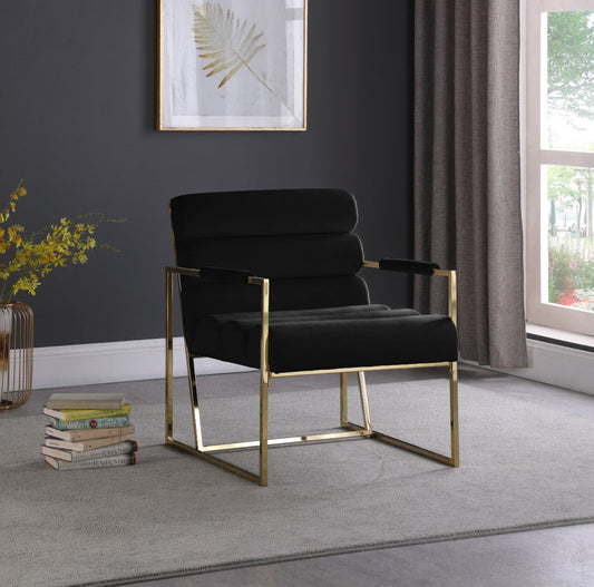 Wayne Velvet Accent Chair with Gold Iron Frame and Deep Channel Tufting for Contemporary Comfort